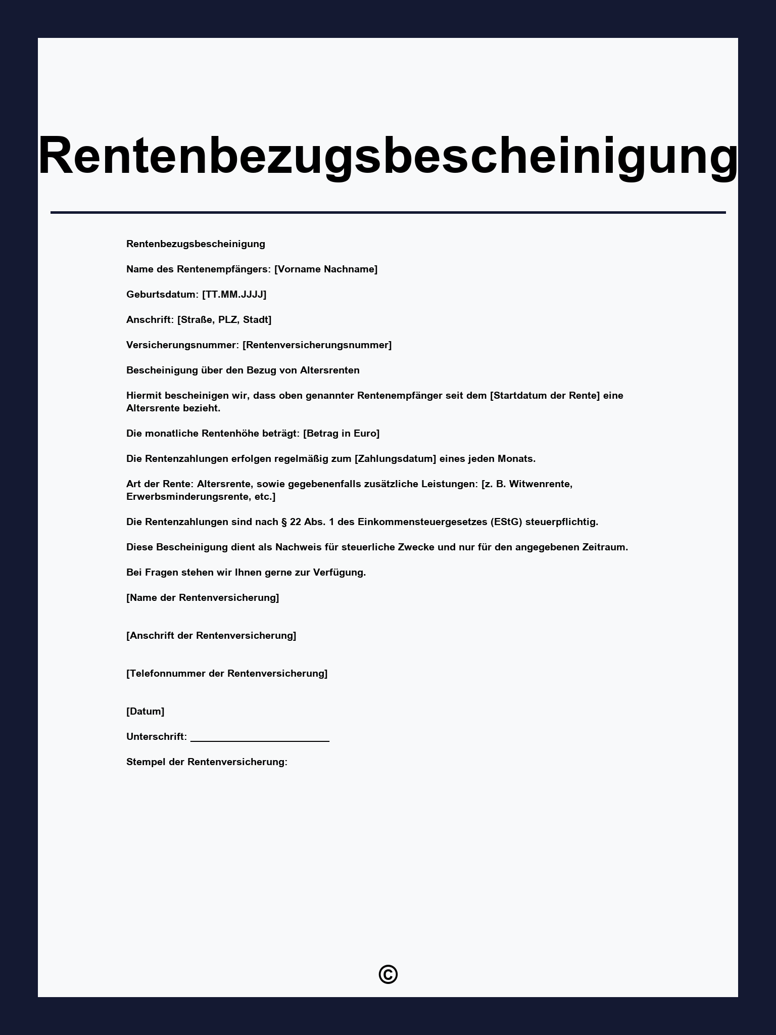 Rentenbezugsbescheinigung Muster