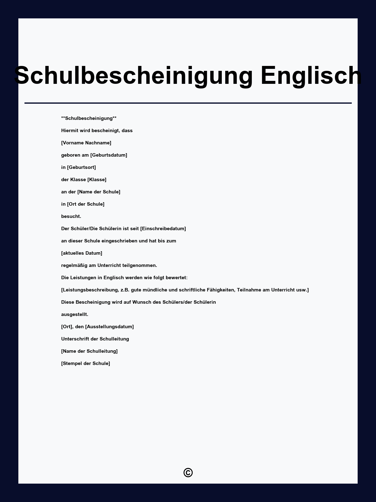 Schulbescheinigung Englisch Vorlage