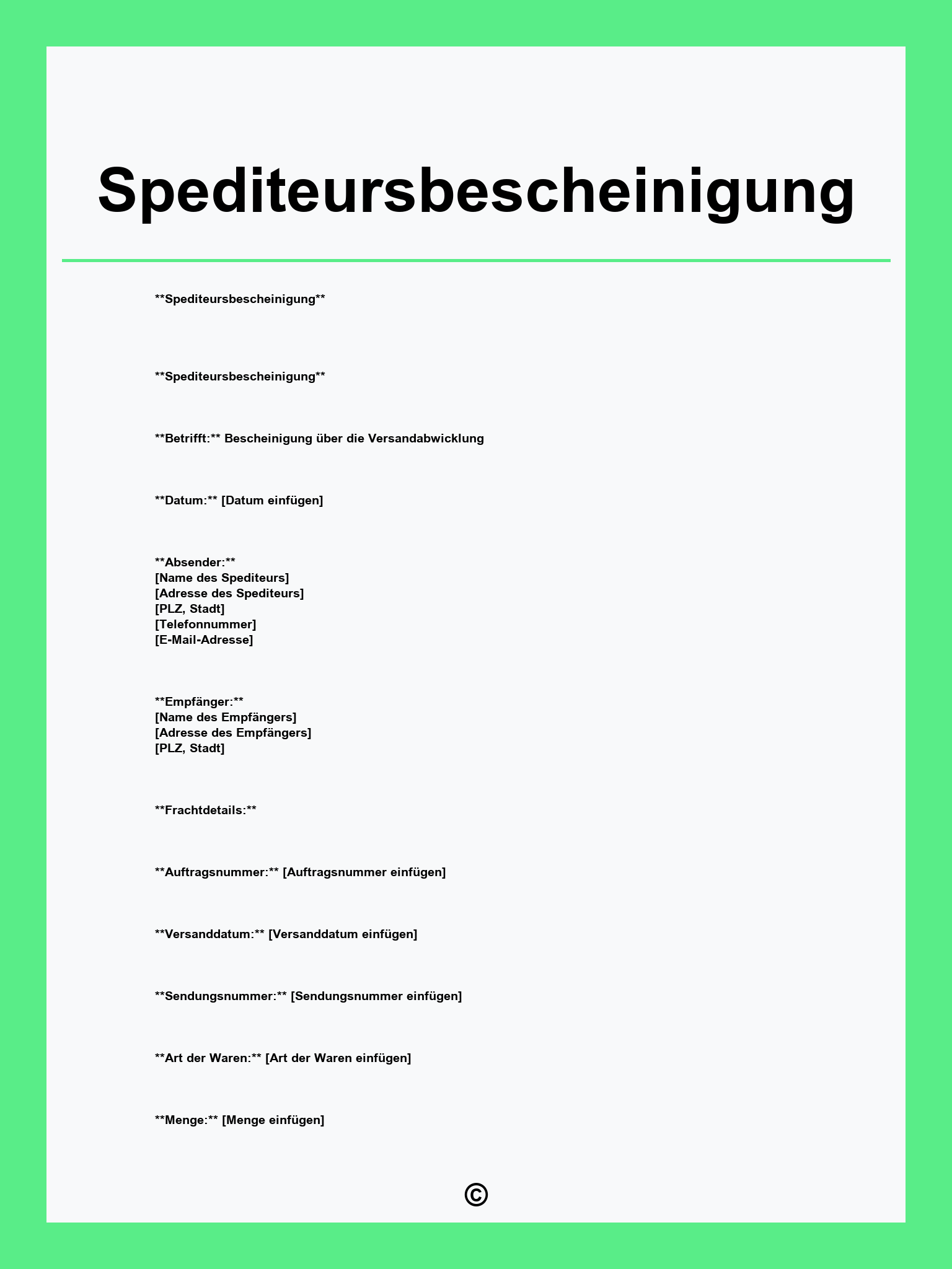 Spediteursbescheinigung Muster