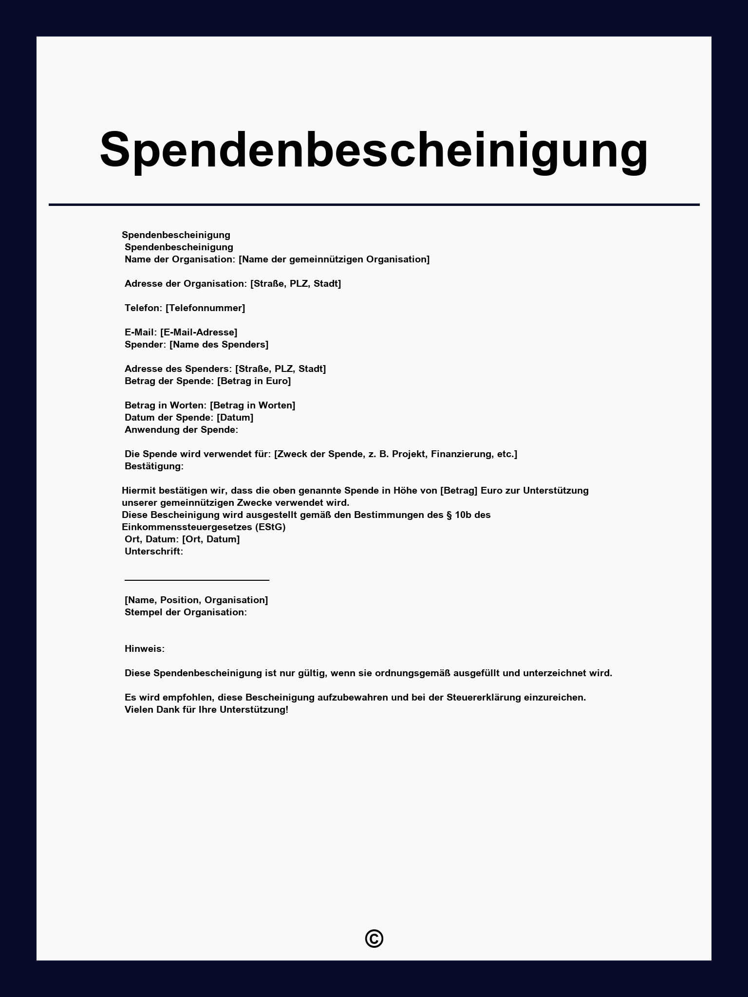 Spendenbescheinigung Vorlage
