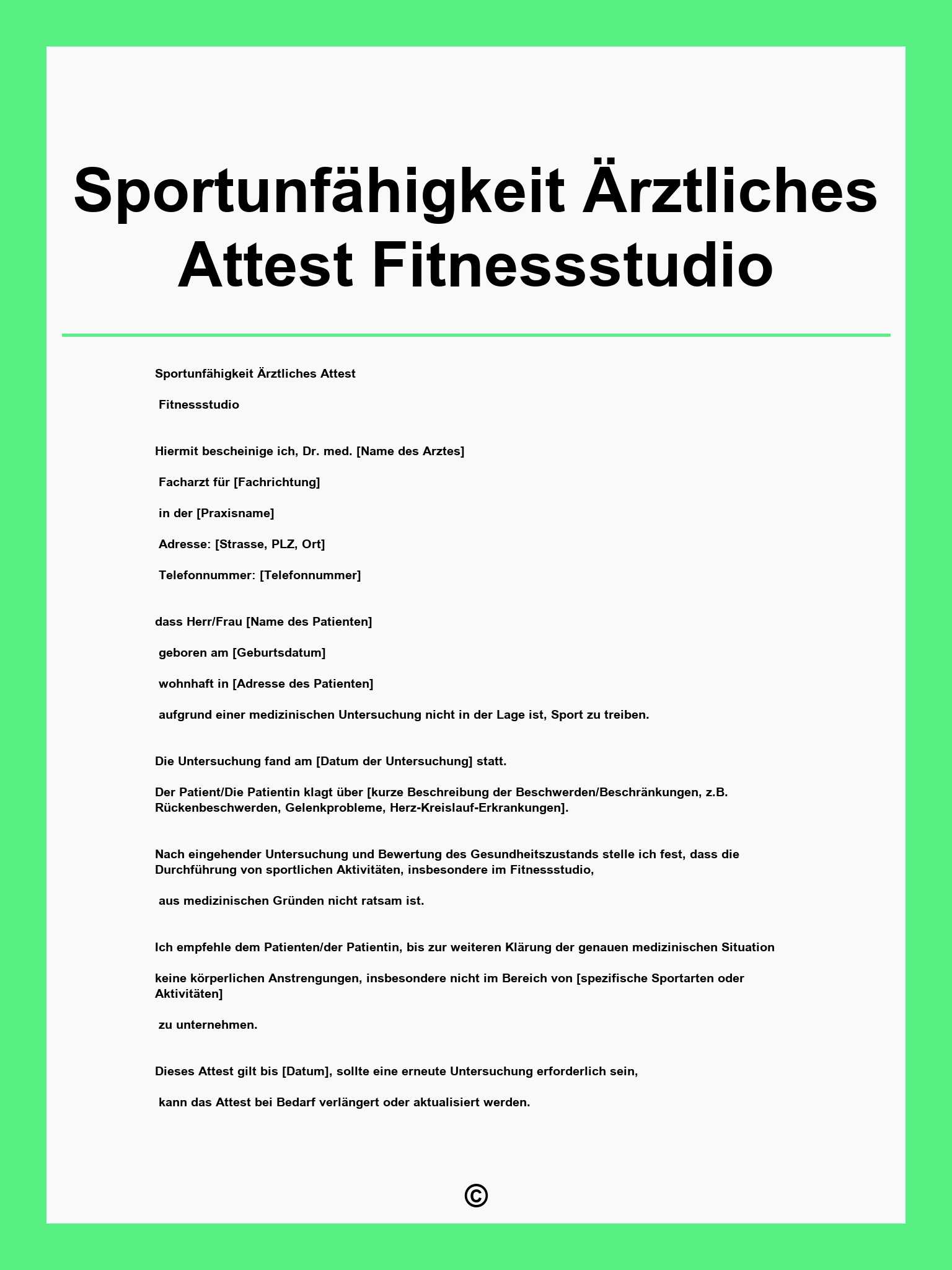 Sportunfähigkeit Ärztliches Attest Fitnessstudio Muster