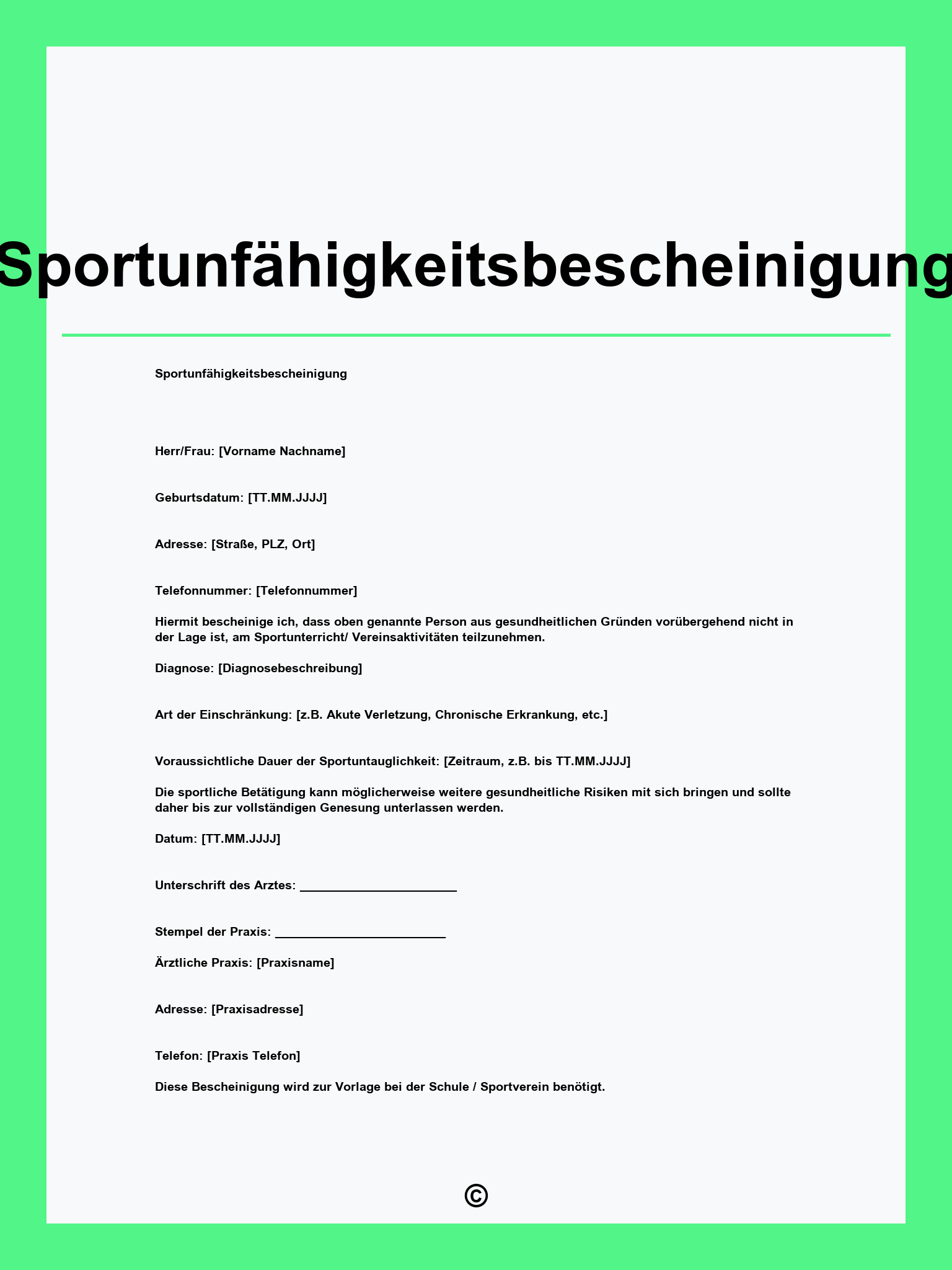 Sportunfähigkeitsbescheinigung