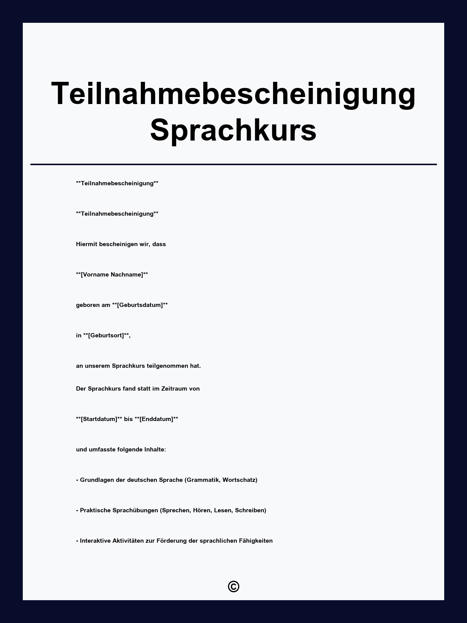 Teilnahmebescheinigung Sprachkurs Muster