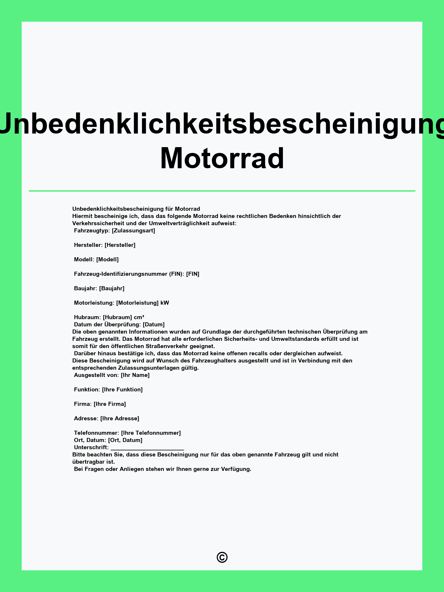 Unbedenklichkeitsbescheinigung Motorrad