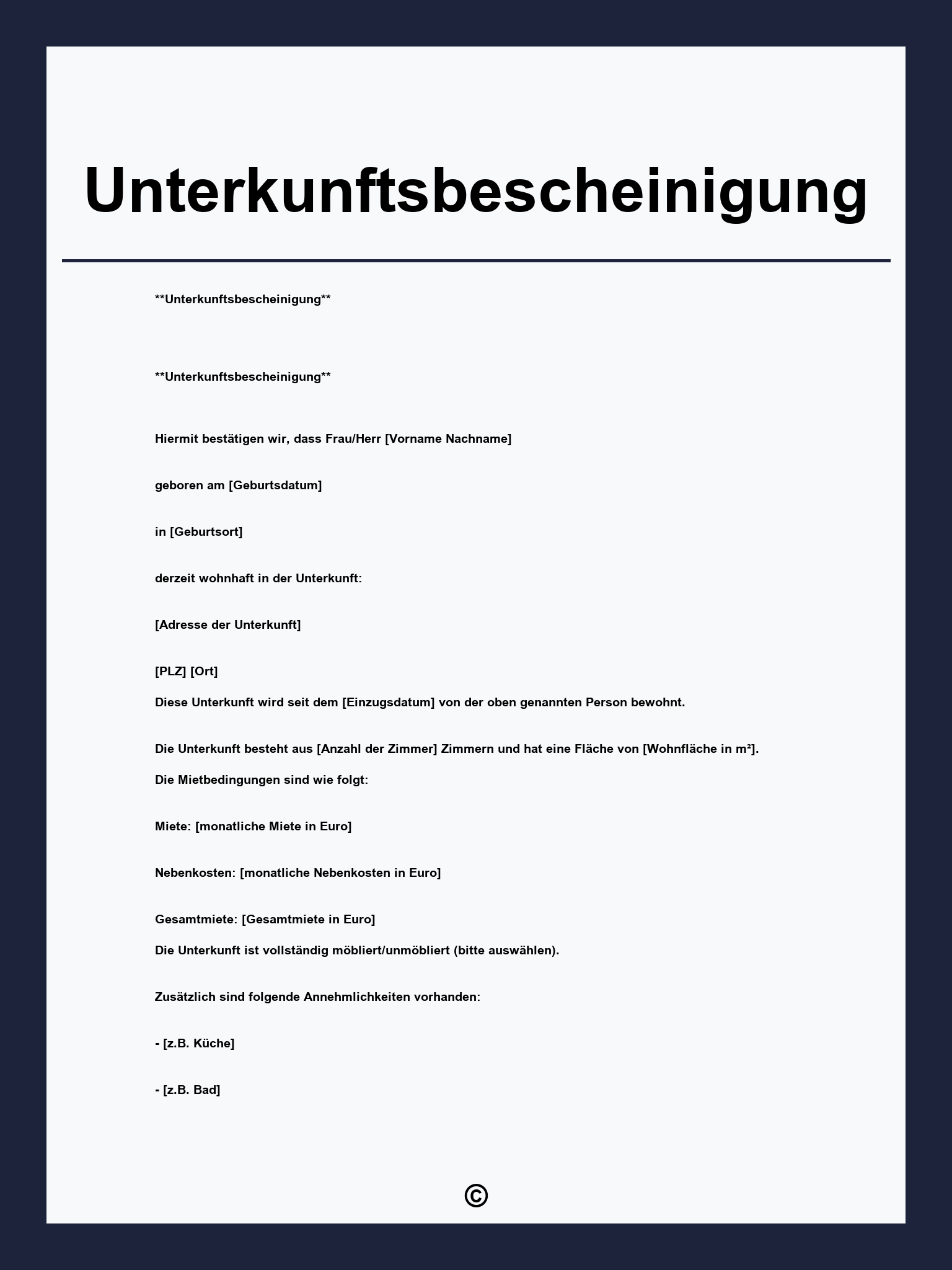 Unterkunftsbescheinigung