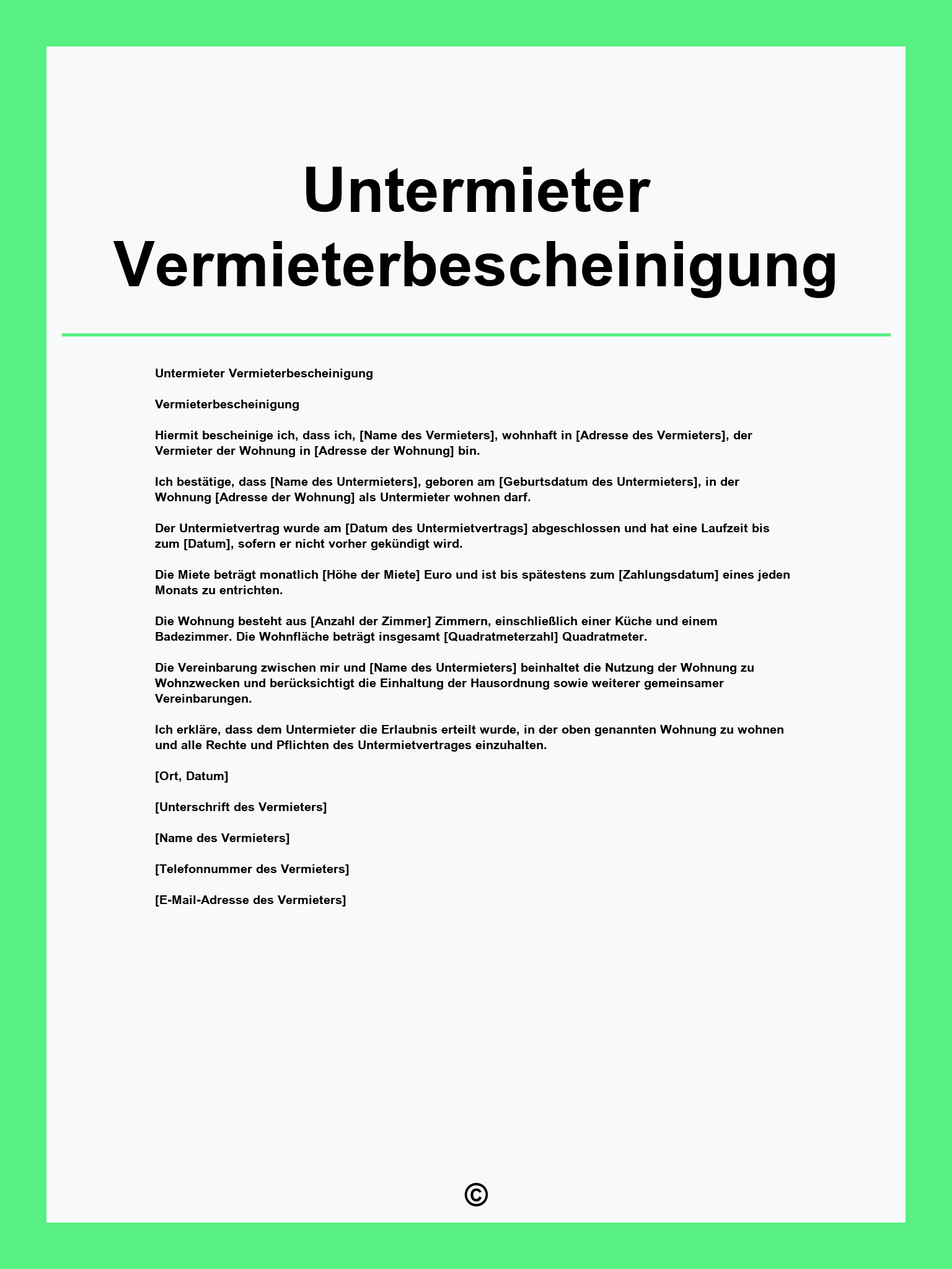 Untermieter Vermieterbescheinigung