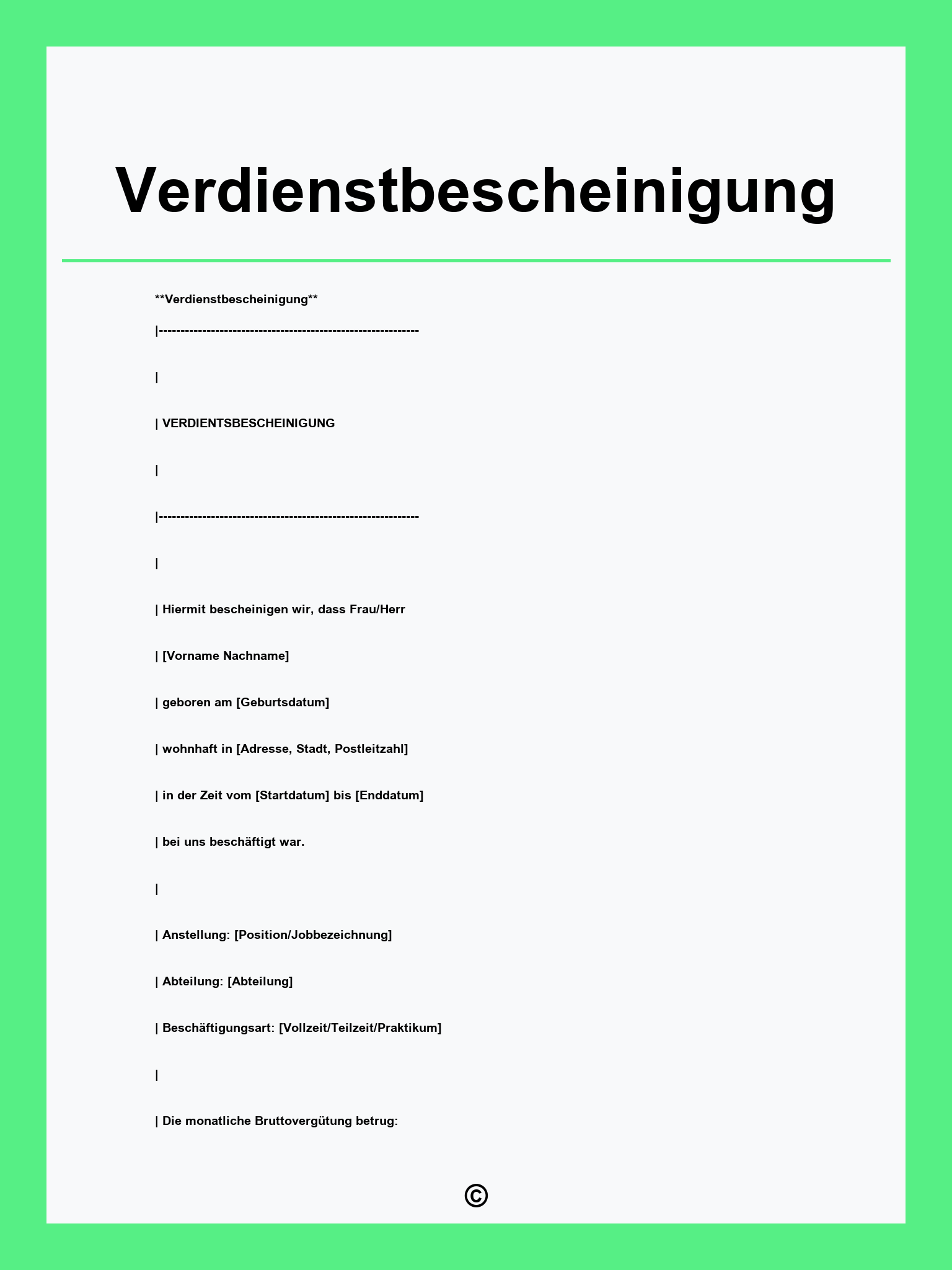 Verdienstbescheinigung Vorlage