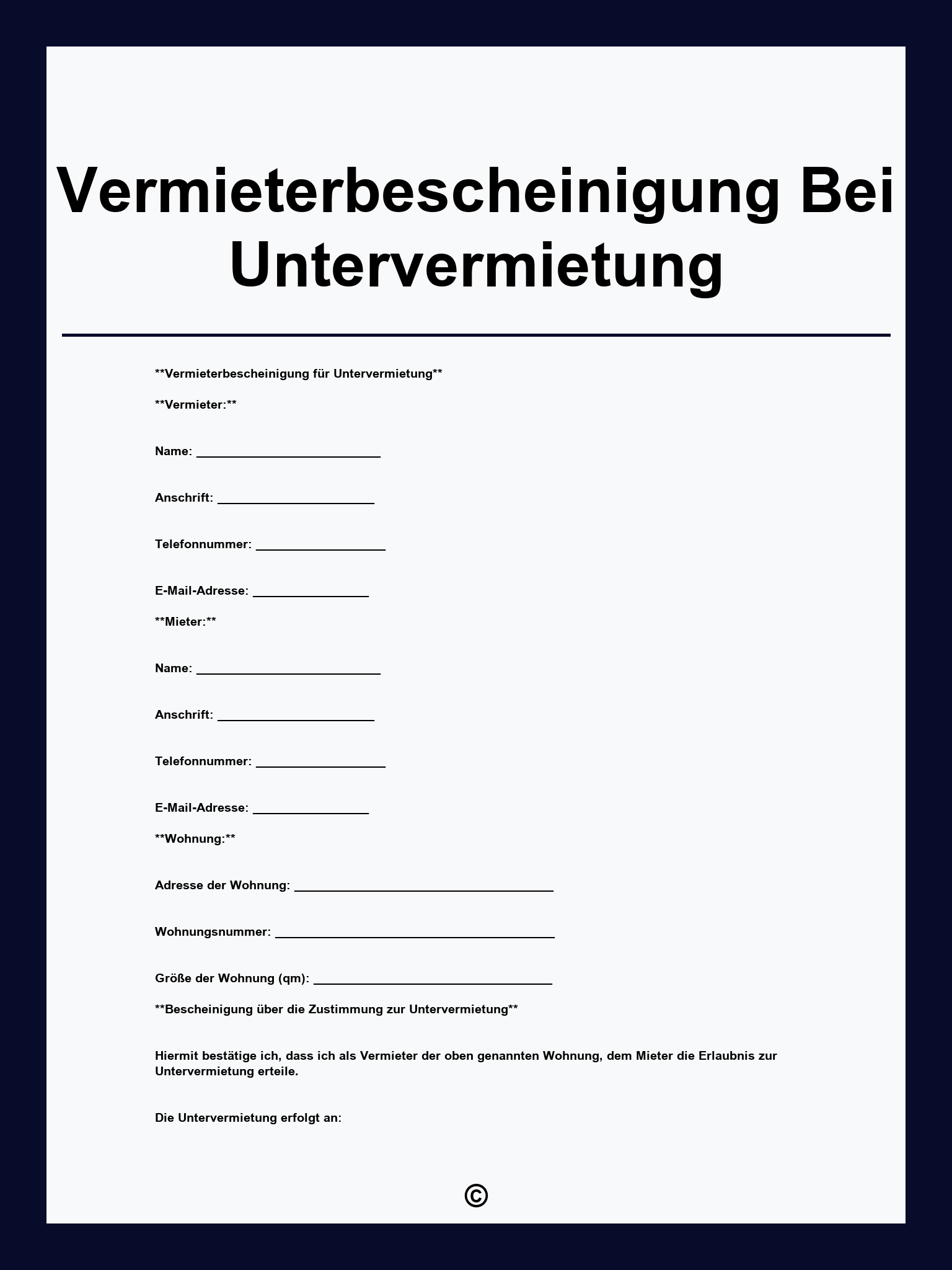 Vermieterbescheinigung Bei Untervermietung