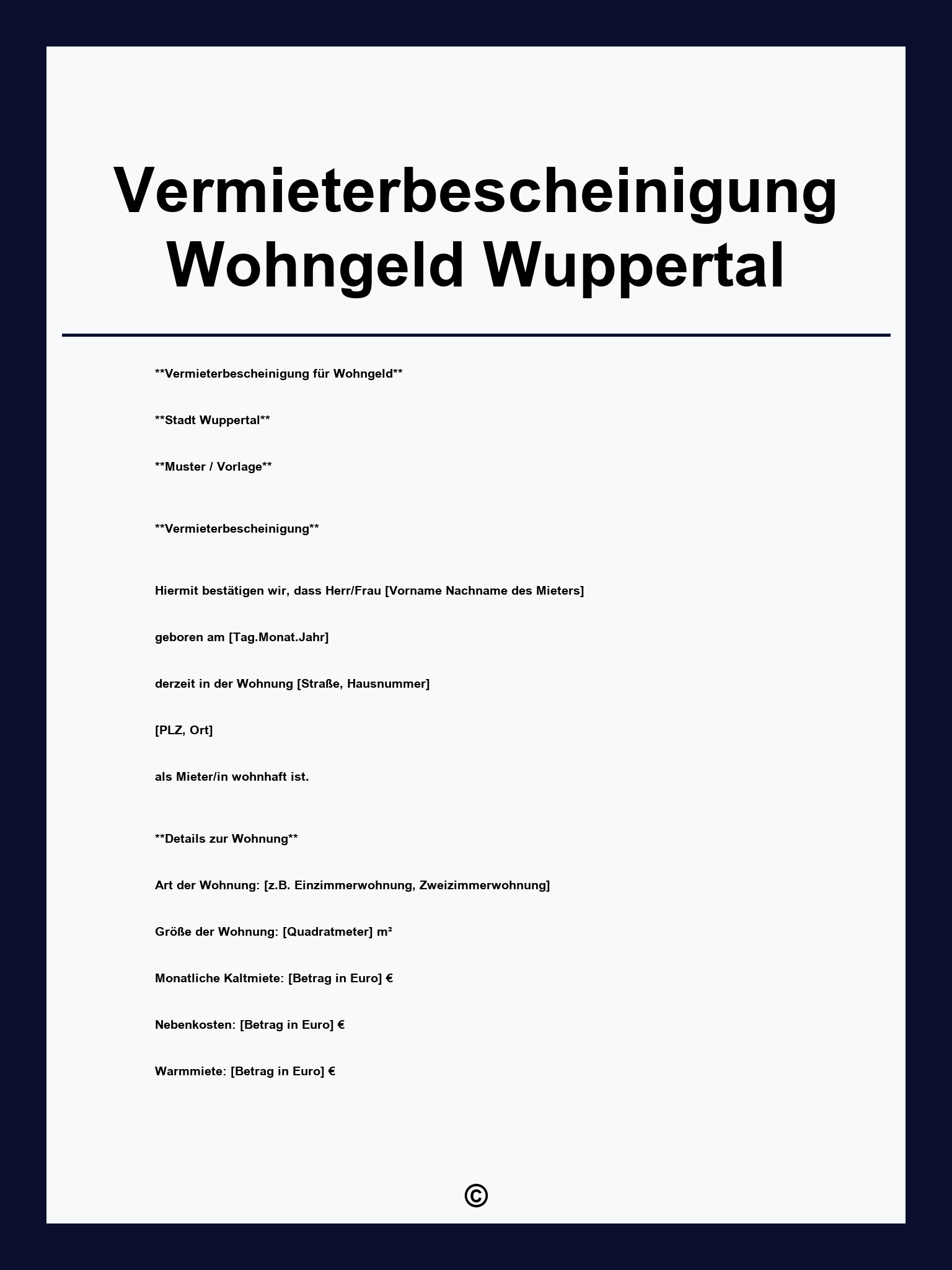 Vermieterbescheinigung Wohngeld Wuppertal