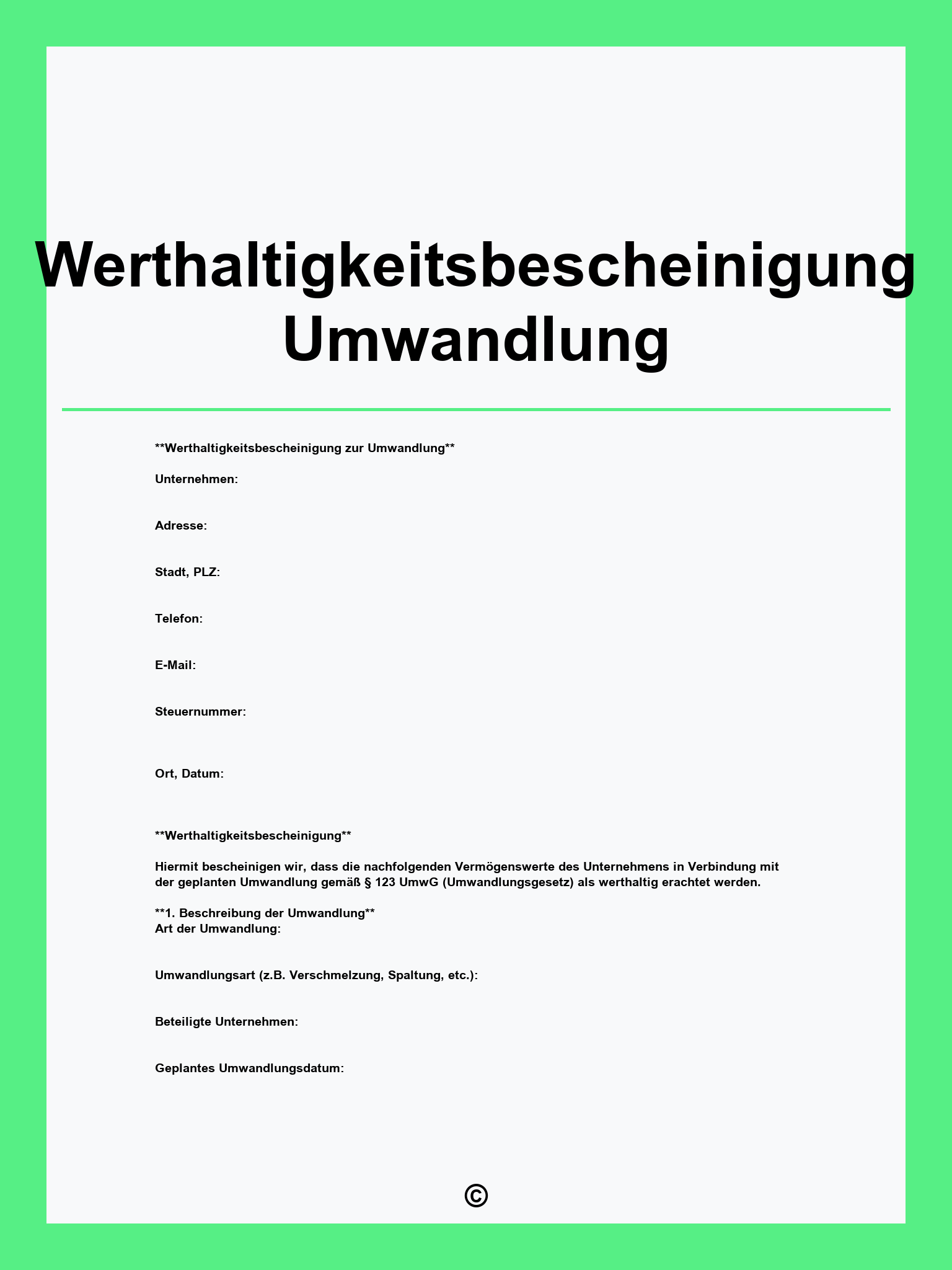 Werthaltigkeitsbescheinigung Umwandlung Muster