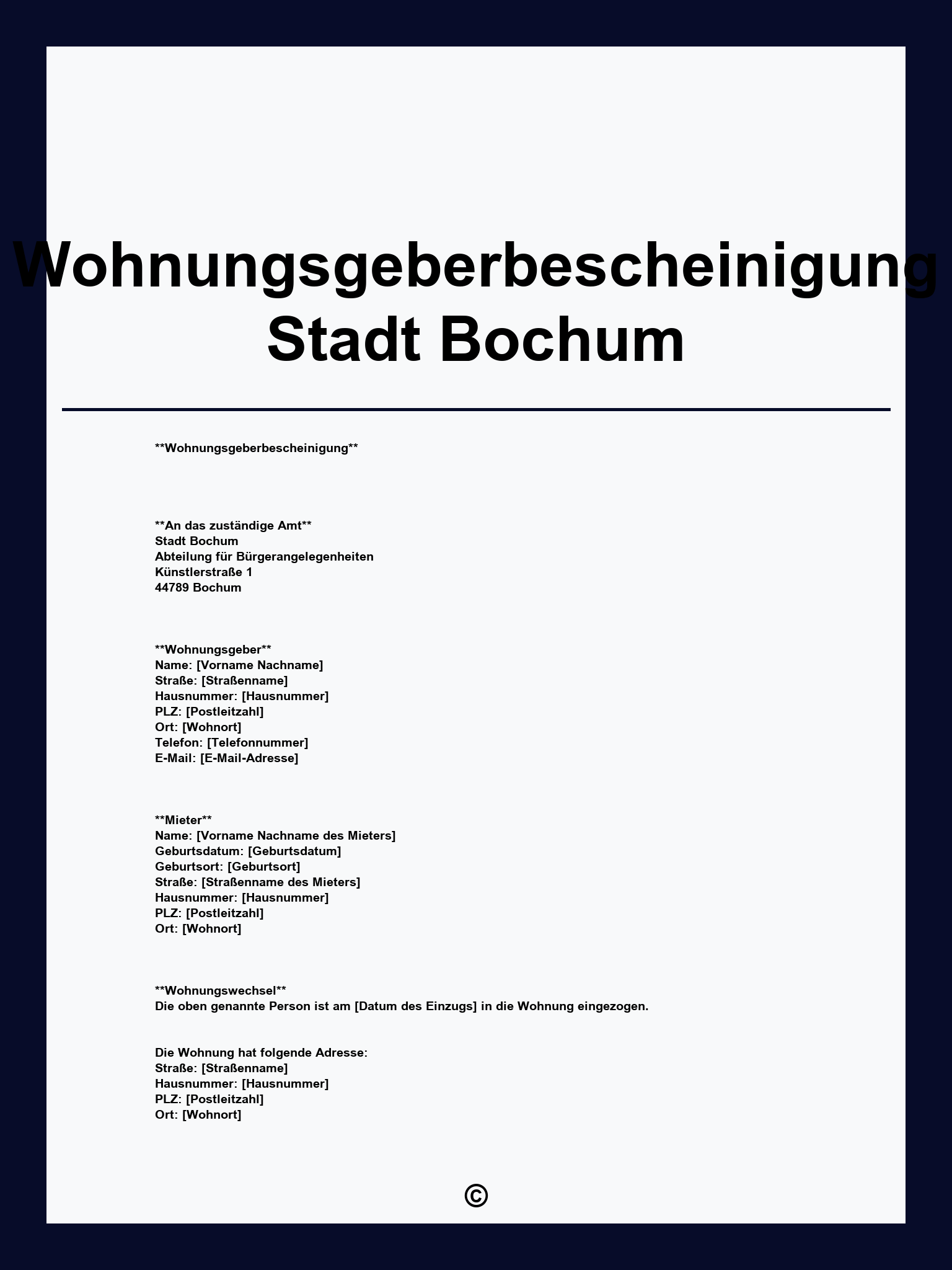Wohnungsgeberbescheinigung Stadt Bochum