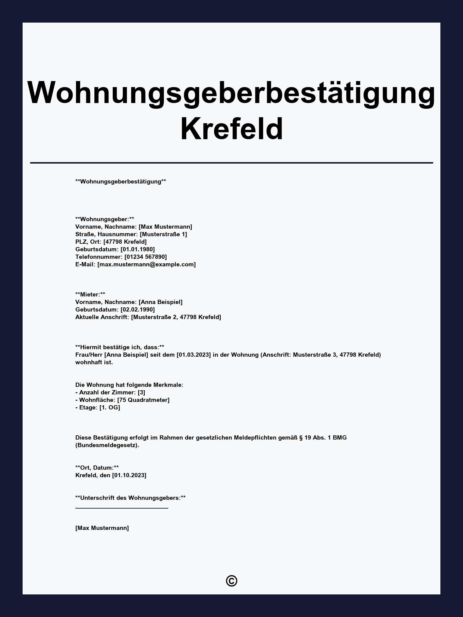 Wohnungsgeberbestätigung Krefeld